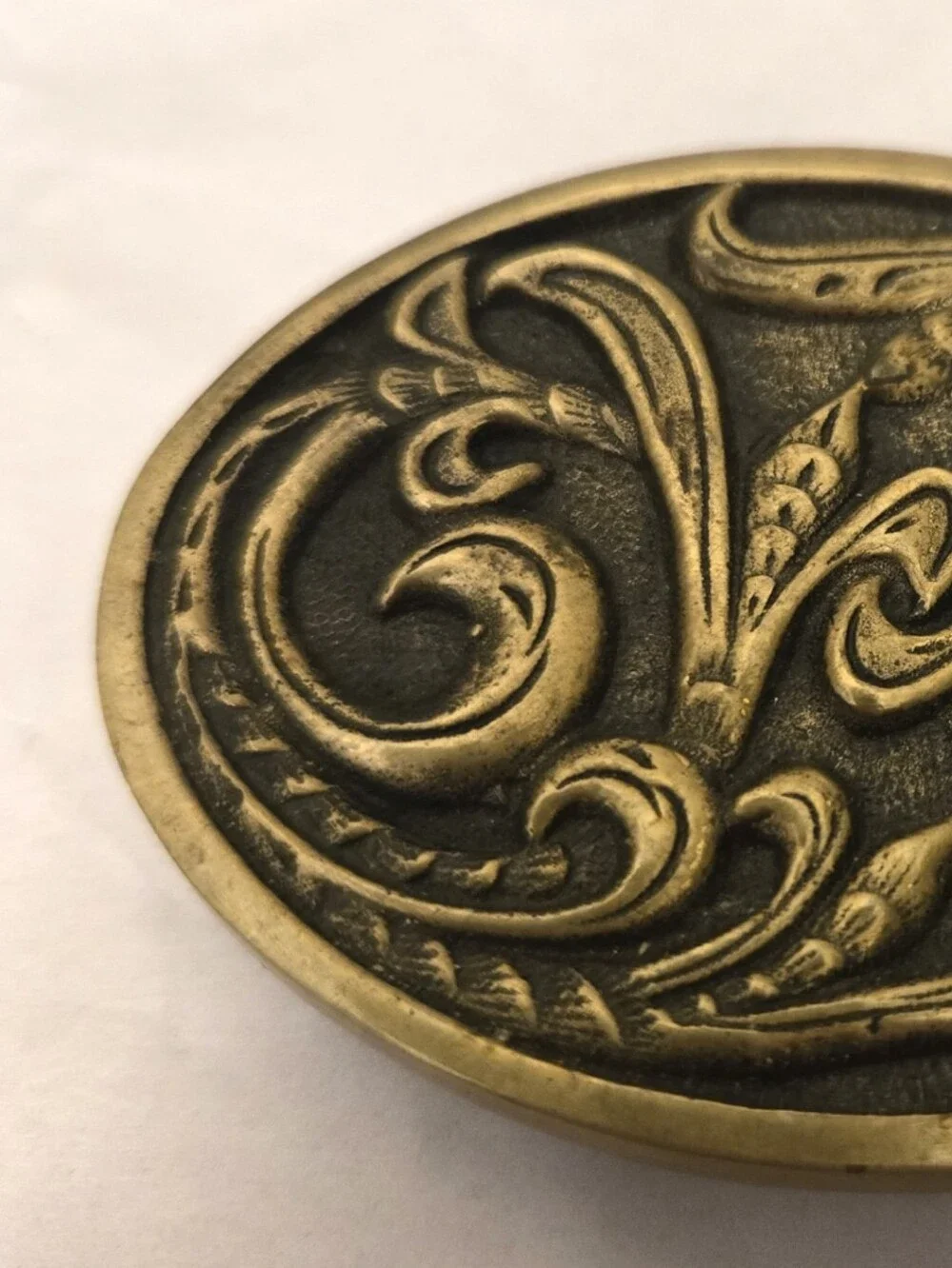 Solid Brass Western Floral Paisley Swirl 1978 Vintage Belt Buckle